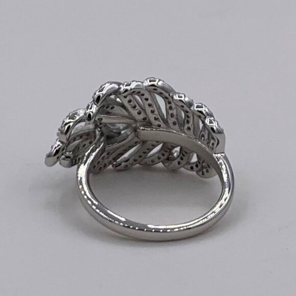 Ring, solid 925 sterling, feather motif, lab created gems, sz 7 - Picture 5 of 16